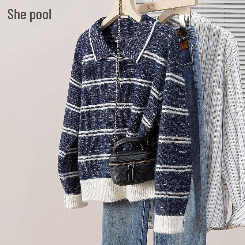 

Women s Half-Zip Striped Wool Blend Sweater One Size