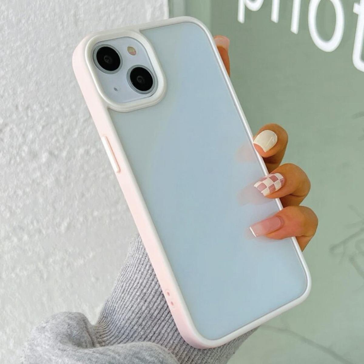 

For iPhone 15 Plus Colored Edge Phone Case TPU+Acrylic Cell Phone Cover Pink