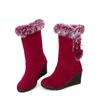 Wedge Heel Wool Cotton Boots, Rabbit Fur Wedge Heel Medium Boots, Thickened Warm Winter Boots for Women, Join