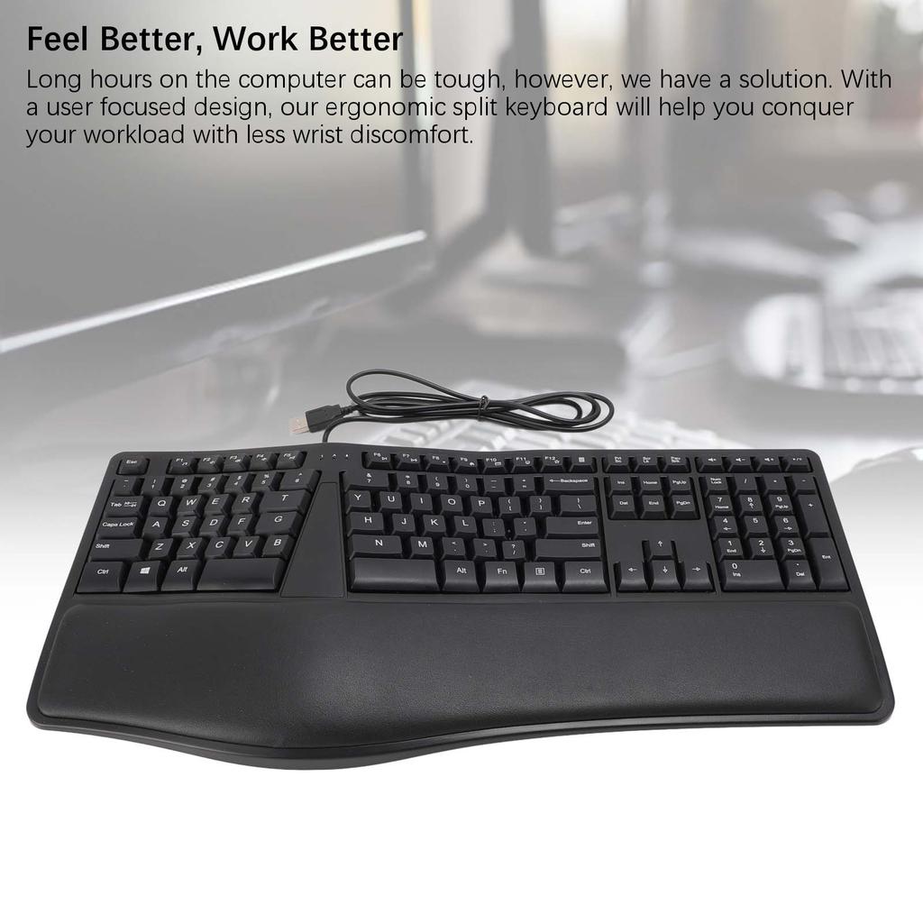 Ergonomic Split Keyboard with Palm Rest Quiet USB 2.0 Wired Keyboard for Laptop with 110 Keys 1.5m Cable Type