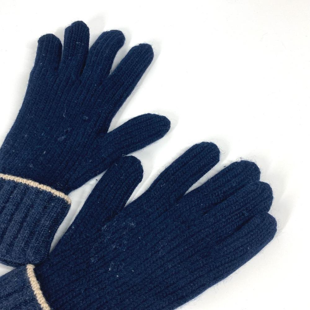 Loewe Anagram Logo Gloves Leather Tag Leather Tag Gloves Wool Navy