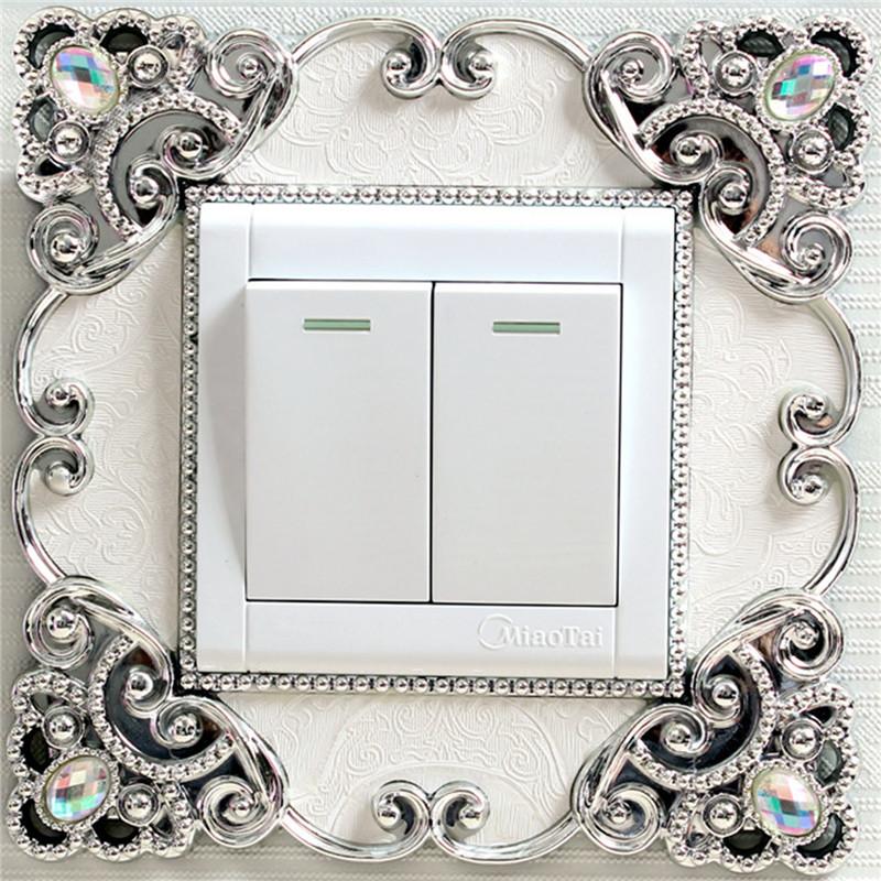1pcs Wall Sticker Gold Silver Resin Light Switch Cover Single and Double Surround Socket Frame Rose Edge Home Office Decoration