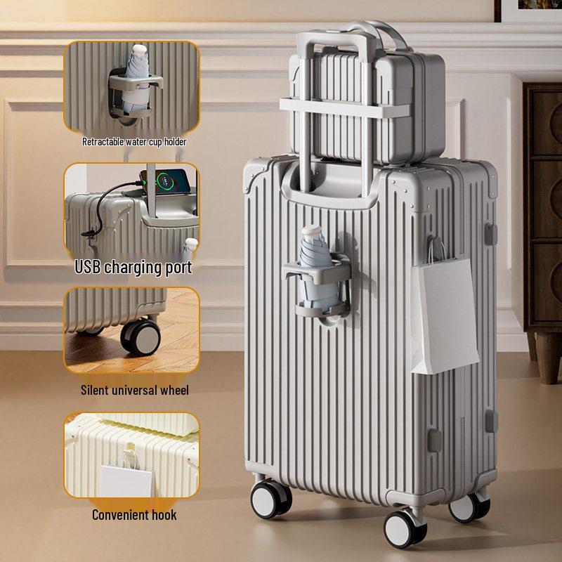 Front Hook Trolley Luggage Case for Students, Large Capacity Travel Case, Secure Men's Password Suitcase