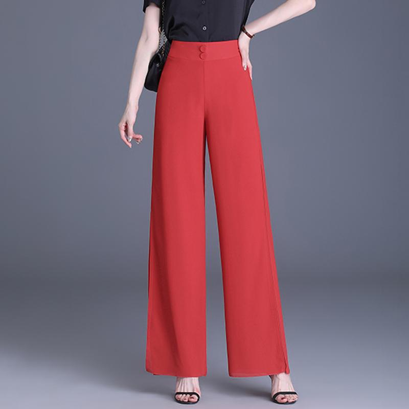 Dámské letní šifonové široké kalhoty s vysokým pasem ležérní černé dlouhé kalhoty