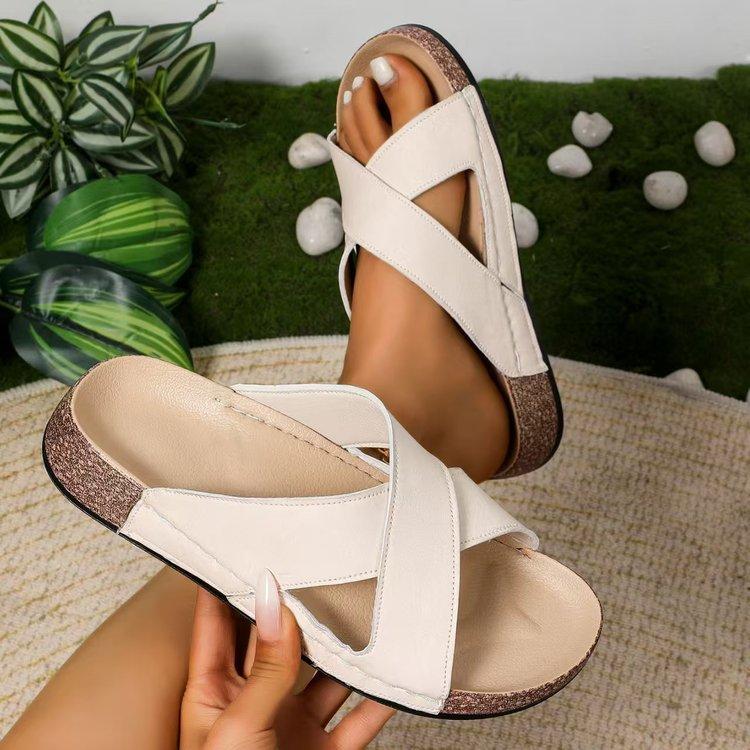 

Большой размер лето новый крест с толстой подошвой танкетка простой верхняя одежда пляжные сандалии женские 43