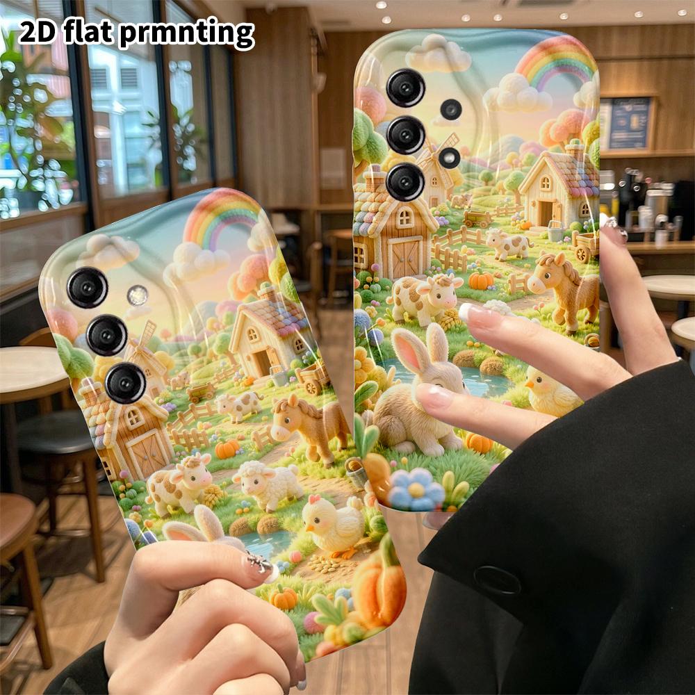 Phone Case: 2D flat, suitable for Samsung Galaxy A34 A35 M05 M06 S20 S22 S21 FE Plus 5G protective case, Rainbow Farm, perfect Christmas and Halloween