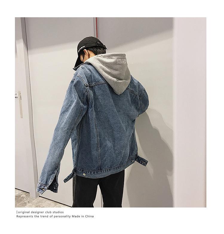 Herr Höst Oversize Harajuku Jeansjacka med Huva - Trendig Koreansk Stil