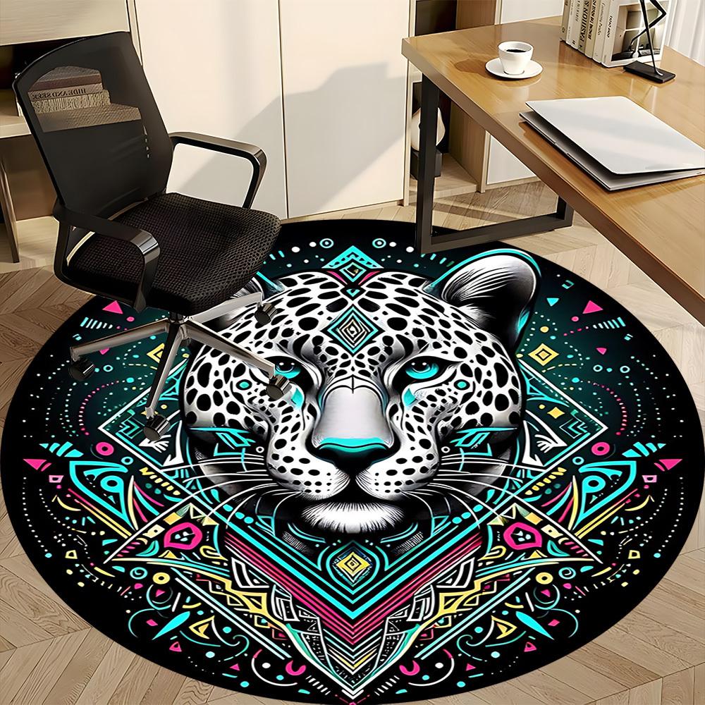 1PC Leopard Print Office Round Rug, Non slip, Soft and Durable Office Rug for Interior Decoration, Perfect for Office