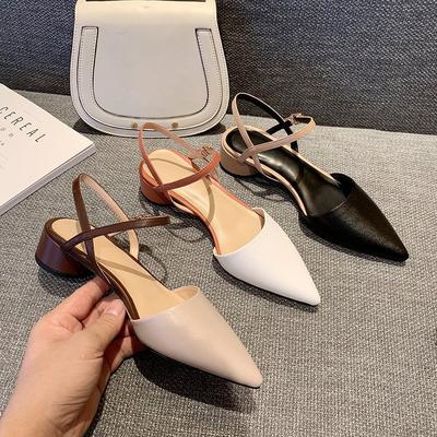 Sandals Women's 2020 New Spring and Summer New European and American Pointed Head Bag Head Word with Medium Heel Thick Heel Shoes