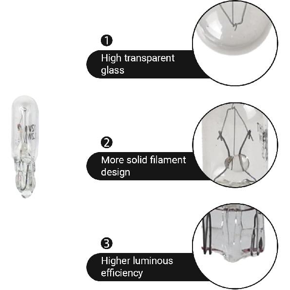 T5 Car Wedge Light 12V 1.2W Bright Auto Dashboard Gauge Side Lamp Multifunctional Width Indicator Instrument Bulb 10 PCS Universal for Most Cars