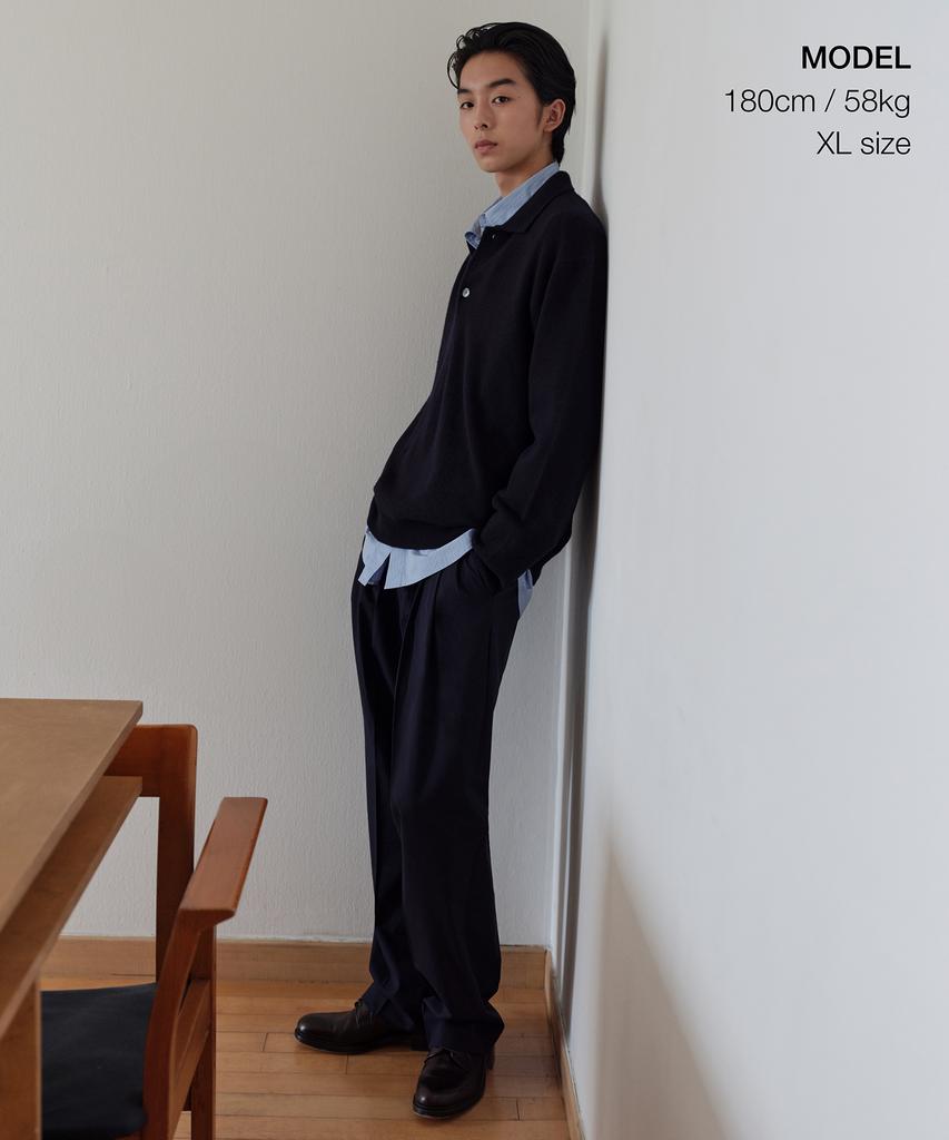 Musinsa Standard [Victoria Wool] Minimal Collared Knit [Navy]