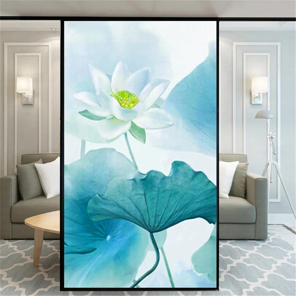 

Static Cling Privacy Window Film Decorative Flower Lotus Window Coverings Glass Window Sticker (as the picture,40x60cm WxH)