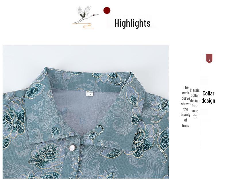 Printed Short-Sleeve Shirt for Middle-Aged Women, Loose Lapel Cardigan for Seniors