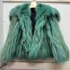 New 100% Real Raccoon Fur Striped Large Lapel High Waist Short Quilted Fur Coat