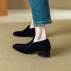 Fashion NEW Spring/Autumn Women Loafers Sheep Suede Leather Shoes for Women Square Toe Chunky Heel Soft Shoes Black Elegant Women Pumps