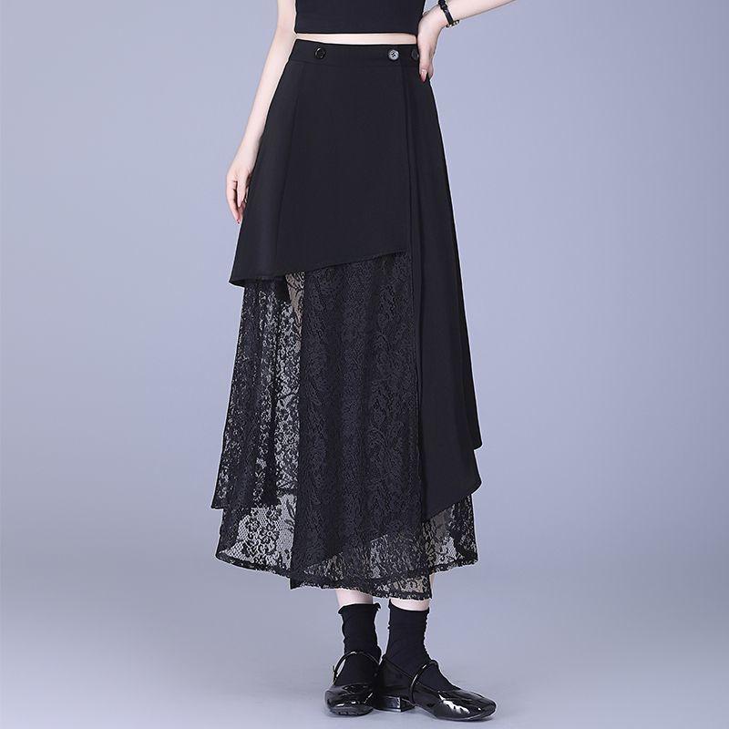 Irregular Black Lace Skirt Summer Hollow Out Design Fashion Women Skirts