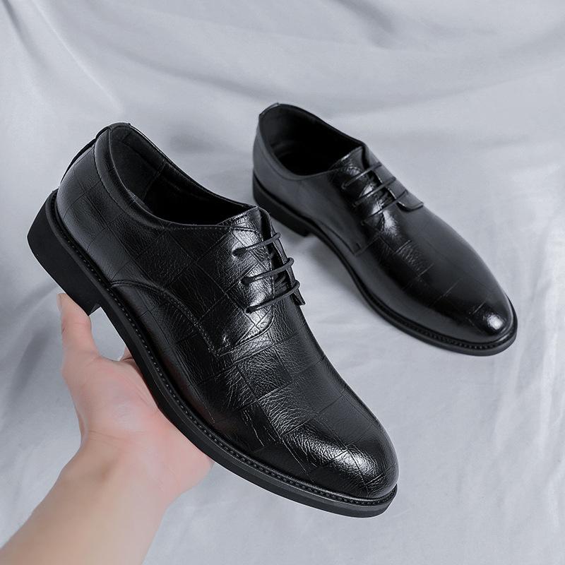 British Men'S Shoes Black Trend Casual Business Dress Leather Shoes With Suit Men'S Pointed Leather Shoes 66773-5-R