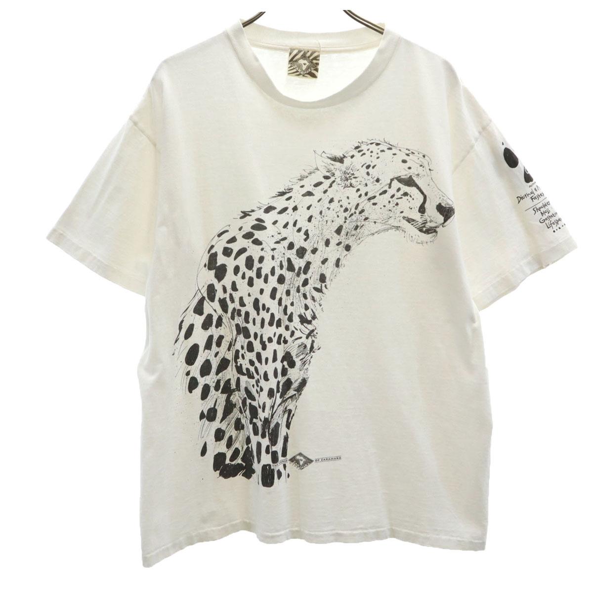 

ZAKANAKA 90-х годов Сделано в США Старая футболка с коротким рукавом с гепардом Мужская Подержанная