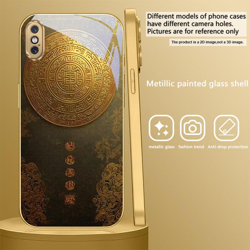 The Auspicious Meaning For IPhone 17Pro Max 16 17 Pro 15 P Ro 14 13 Plus 12 Mini 11Pro Max XR 16E 17 Air Golden Glass Phone Case