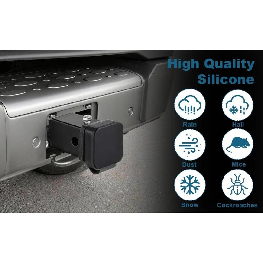 Universal 2 Inch Trailer Hitch Cover Receiver Square Plug Cap Anti-Lost Lock Dust Proof for Pickup Truck SUV Towing Accessories
