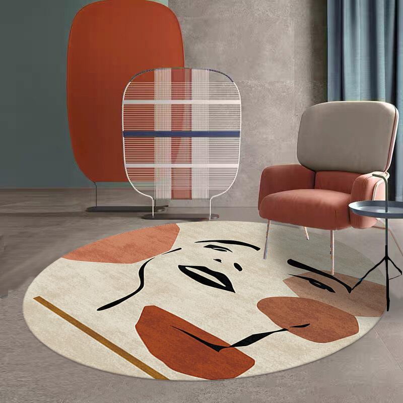 Nordic Style Bedroom Decor Round Carpet Abstract Carpets for Living Room Washable bedside Soft Floor Mat Cloakroom Anti-slip Rug