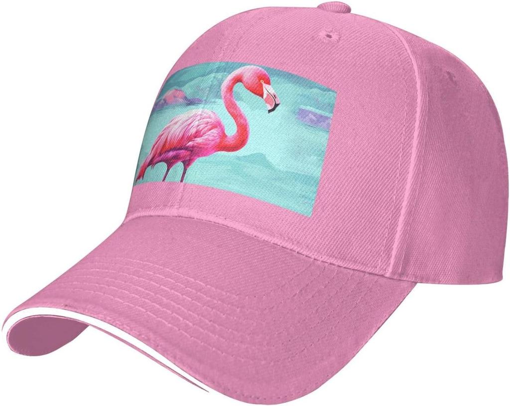 Flamingo Print Baseball Cap Polyester Adjustable Sun Protection Casual Trucker Hat for Unisex Adult