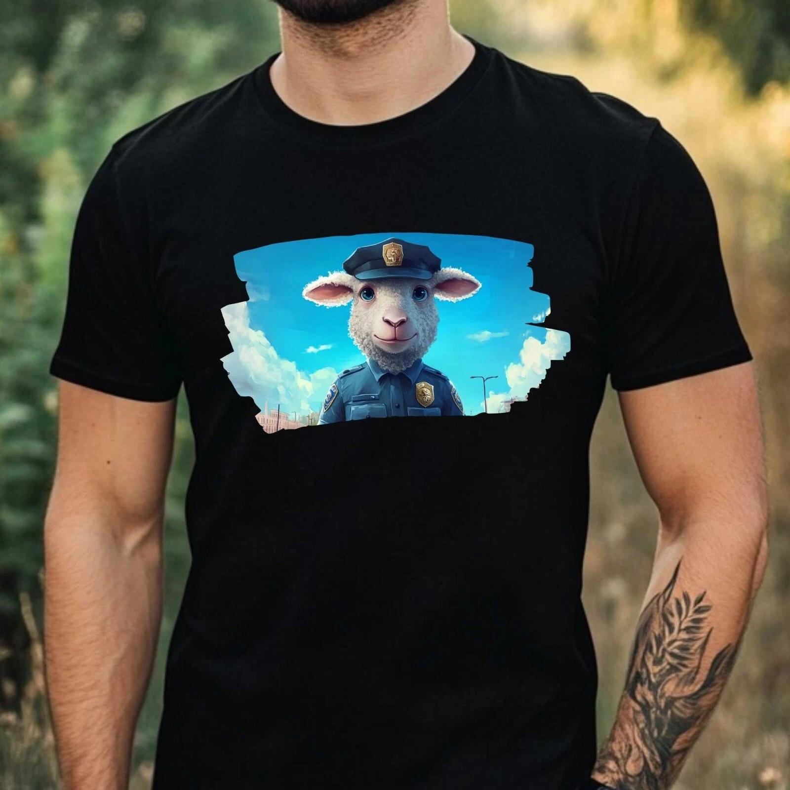T-Shirt Herren Schaf als Polizist Motiv Baumwolle Größe XS bis 5XL XXXL