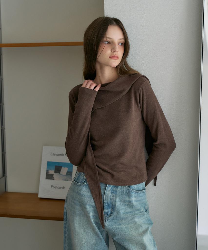 DEHEVE Drape Scarf Long Sleeve [Brown]
