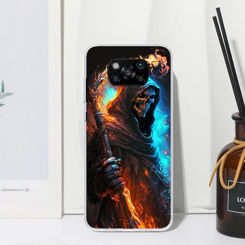 Reaper Skull Skeleton Gun Phone Case For Xiaomi Poco X7 X6 X5 M7 M8 Pro F7 Ultra Redmi 15C 15 13C 13 12C 12 10 10C 10A Art Funda