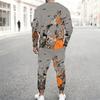 Men Vintage Green Background Skull Blue Butterfly Leaf Print Long Sleeve Sweatshirt Jogger Pants Two Piece Suit