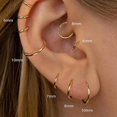 Tiny Thin Hoops Surgical Steel Hoops Earrings 6-10 Mm Lightweight 14K Gold Plated Huggie Hoop Earrings Cartilage for  Women Men