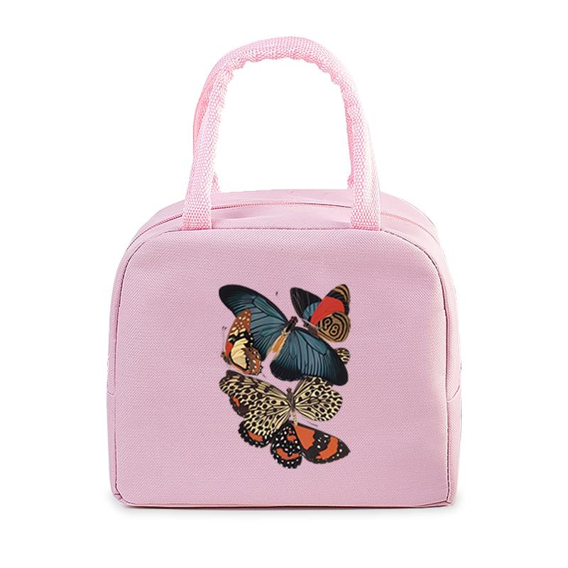 Vintage Butterfly Lunch Bag Student Office Women Men Bento Pouch Aesthetics Butterfly Insulation Portable Picnic Food Lunch Bags