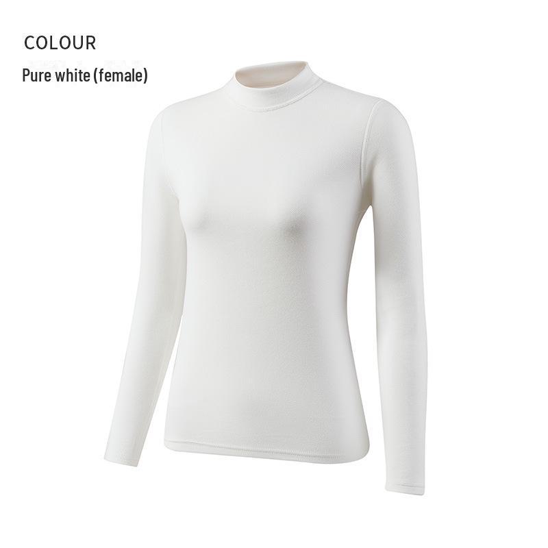 Unisex White Long-Sleeve Thermal Top - Korean Style Half Turtleneck for Autumn/Winter