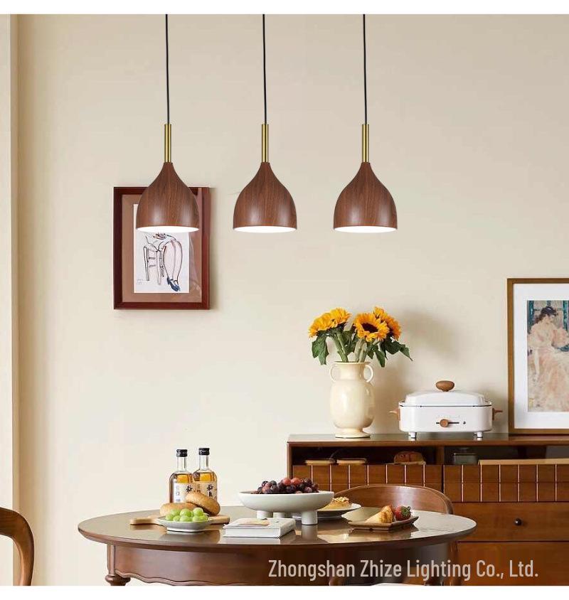 New Chinese Style Minimalist Wood Grain Chandelier for Dining, Bedside, or Bar