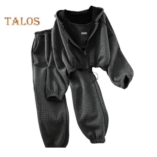 

3 шт./комплект женский жилет с капюшоном брюки костюм застежка-молния стразы длинный рукав завязка подол толстовка с капюшоном эластичный пояс брюки с резинкой до щиколотки зимняя повседневная одежда XL чёрный