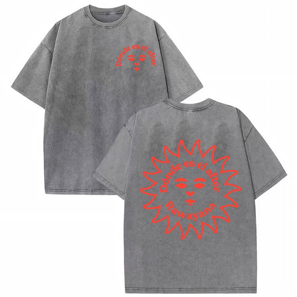 Rawayana Donde Es El After Album Vintage Washed Tshirt Mens Clothing Fashion Gothic Tshirts High Quality Casual Loose T Shirt