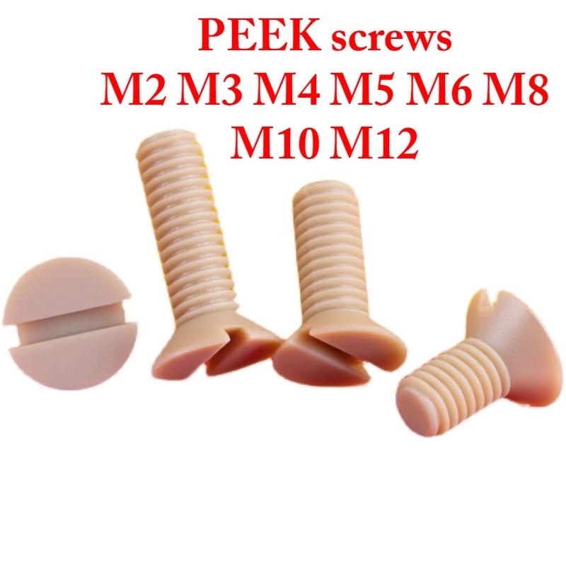 M2 M3 M4 M5 M6 M8 M10 M12 x4-50mm PEEK Nylon Schlitz Senkkopf Flachkopf Schrauben Bolzen Elektrizität Isolation Hohe Temperatur