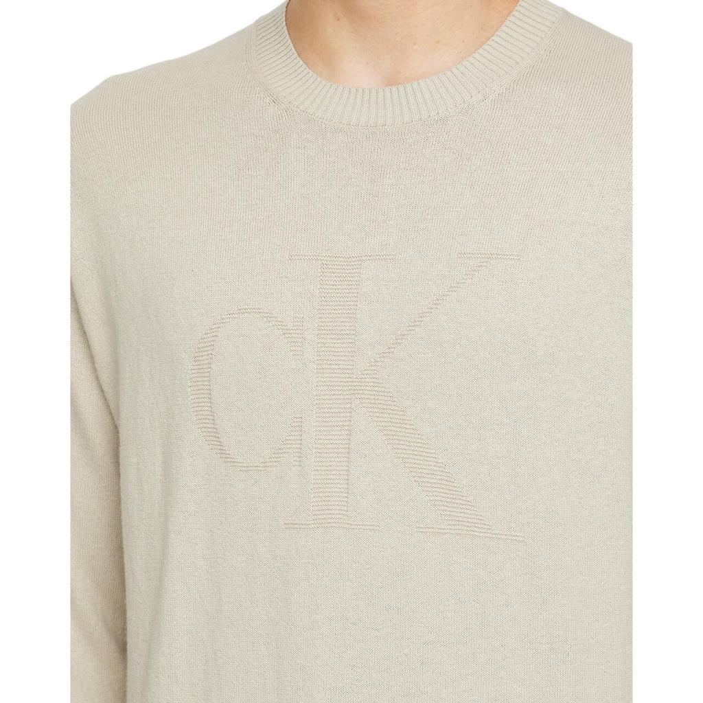 Calvin Klein Jeans Solid Letter Embroidered Crew Neck Long Sleeve Sweater Men sweater Beige J326453-PD7