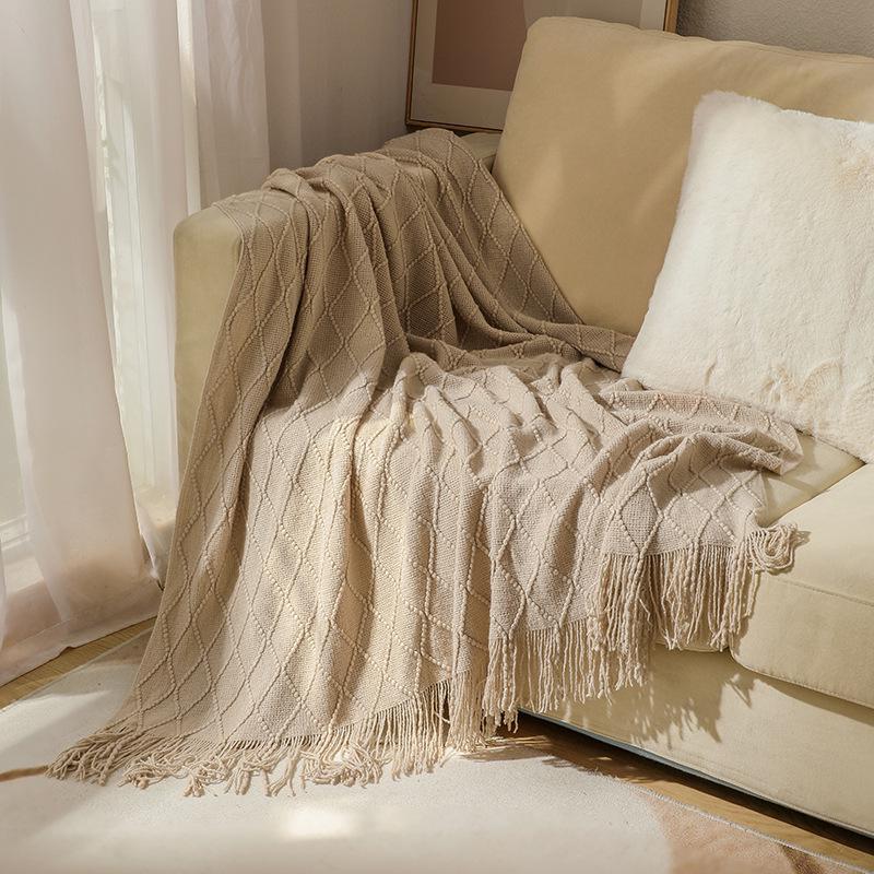 Tassel Lightweight Knitted Blanket for Sofa, Air Conditioning, Summer Naps, and Bay Windows