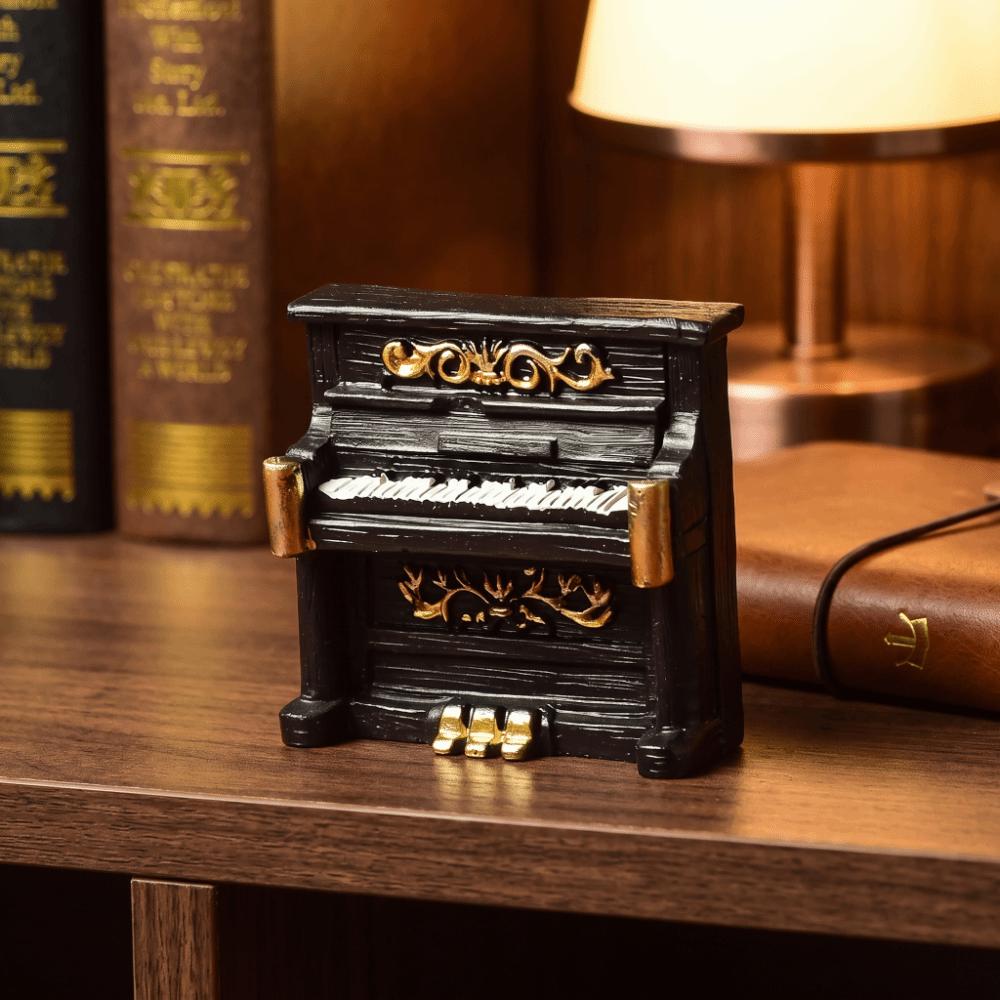 Detailed Carved Exterior Texture Vintage Style Resin Desktop Decorative Piece piano
