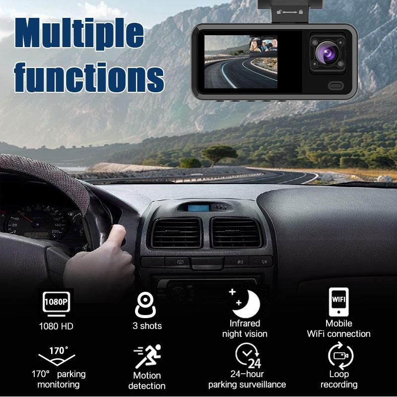 2/3-Kanal WIFI Auto DVR, Hochauflösende 1080P In-Car Dashcam mit drei Kameras, Videoaufzeichnung.