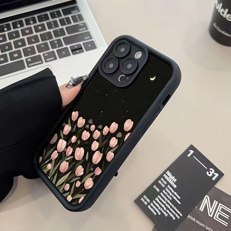 Pink Tulip Night Sky Phone Case for iPhone 17/16 Pro Max/15/14/13