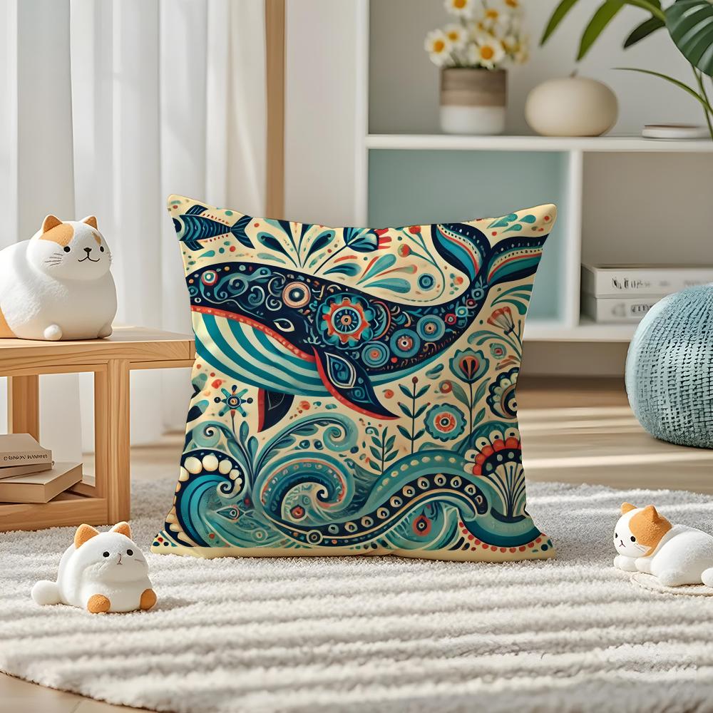 Colorful Retro Animal And Flower Prints Pillow Case Double-Sided Plush Sofa Cushion Covers Organic Breathable Invisible Zipper