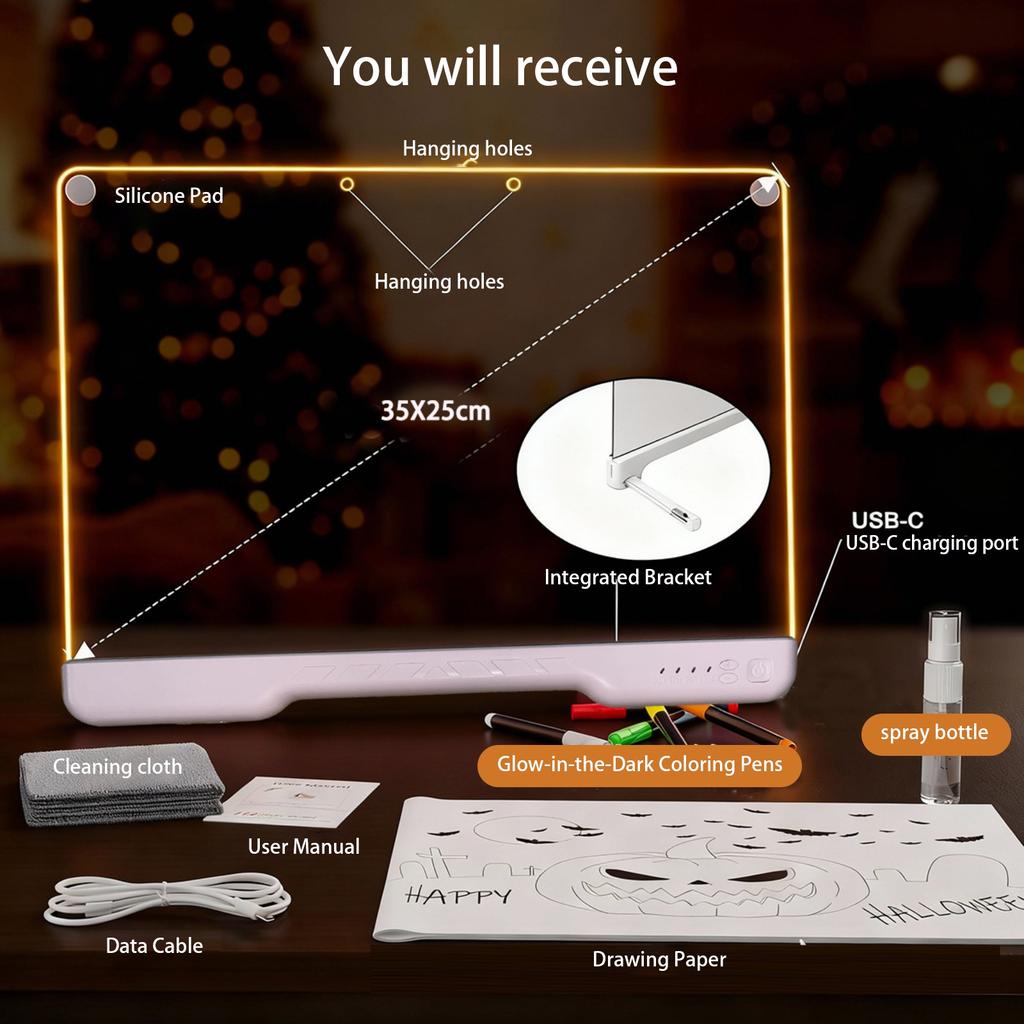 Rechargeable Children's Illuminated Drawing Board  Acrylic Light Board  Writing Board  Night Light With Colored Pens 20ml