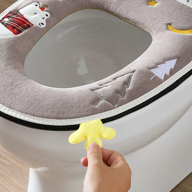 WTEMPO Large Household Toilet Seat Cover Pads Thickened Warm Toilet Seat Cushions Printed All-season Universal Toilet Seat Covers