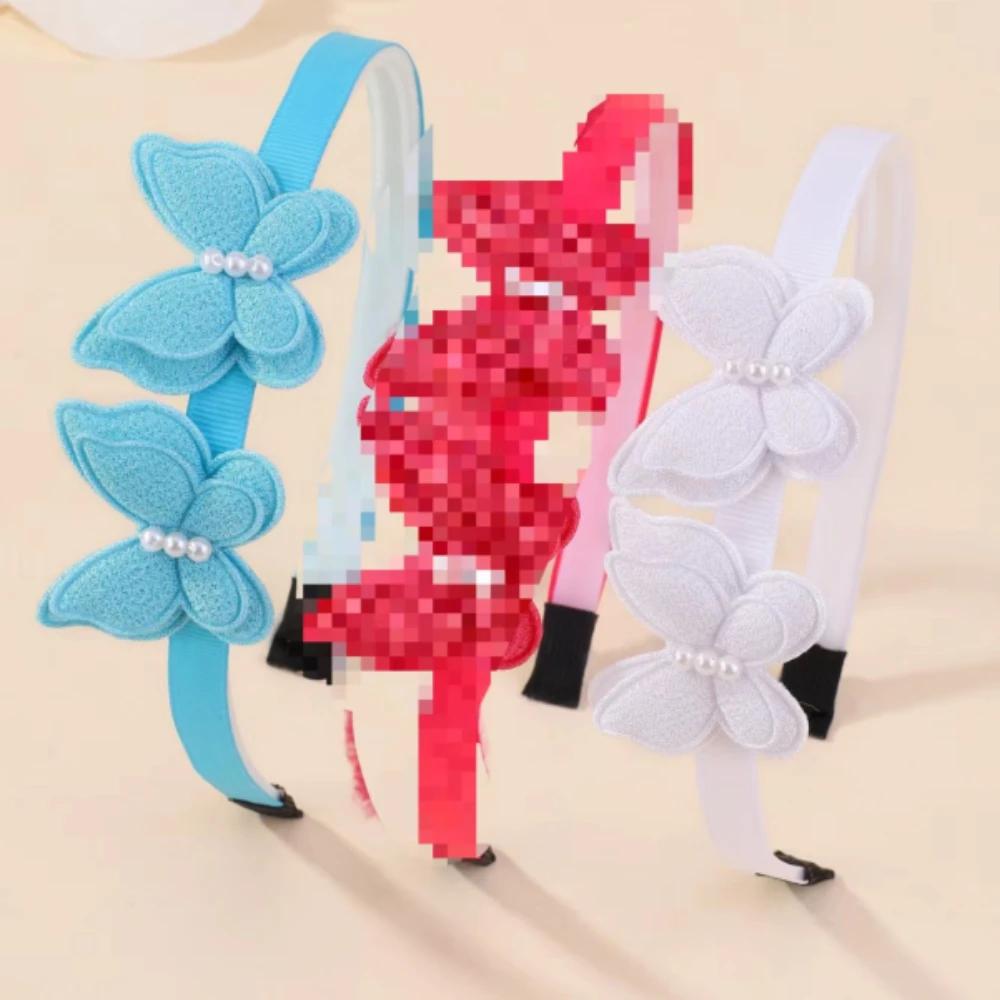 

2 шт. Изысканная повязка на голову с бабочкой, имитация жемчуга, детский обруч для волос, для ежедневного причесывания, милые аксессуары для девочек, подарочное качество