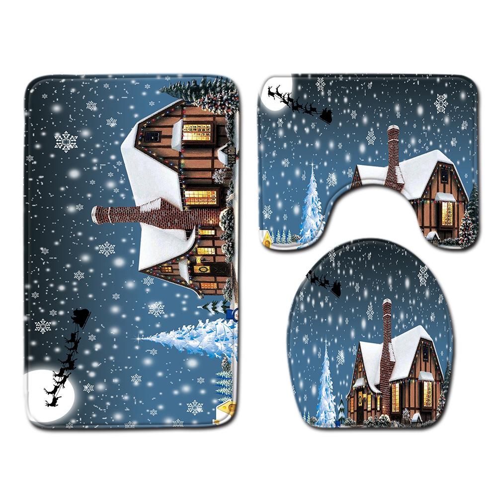 Christmas Bathroom Floor Mat Toilet Three-Piece Set