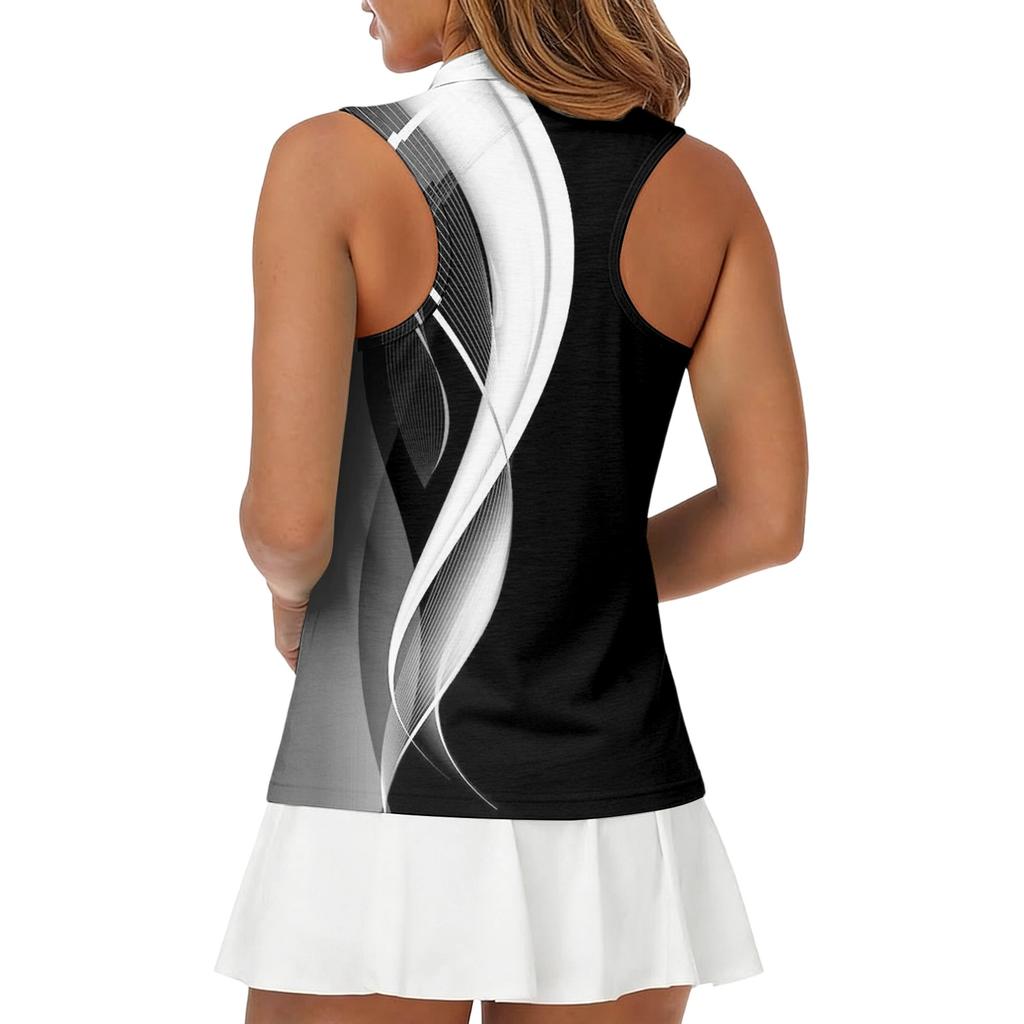 Camiseta Polo de Golf sin Mangas para Mujer con Cuello Cremallera Estampada Camiseta sin Mangas Deportiva para Deportes Tenis Running Entrenamiento Ejercicio