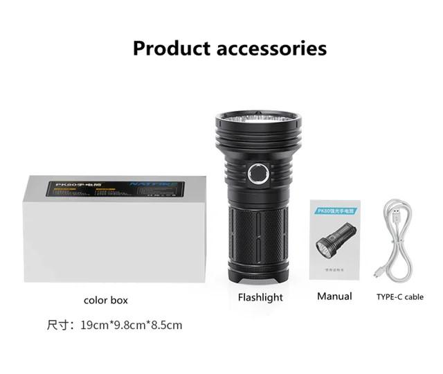 Aluminum alloy High Power Waterproof Flashlight 45000 Lumens 8*P70 Lamp Beads Wine Appraisal Light With Child Safety Lock