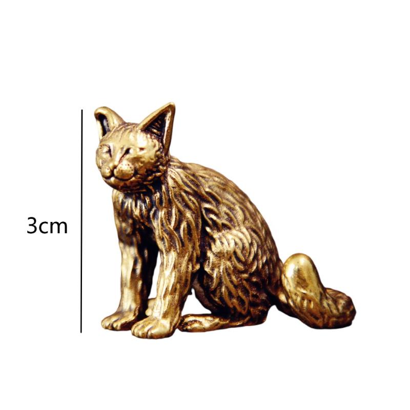Mini Retro Brass Cat Figurine Antique Style Animal Statue Delicate Desktop Ornament for Study Room Desk Home Decor Souvenir Gift